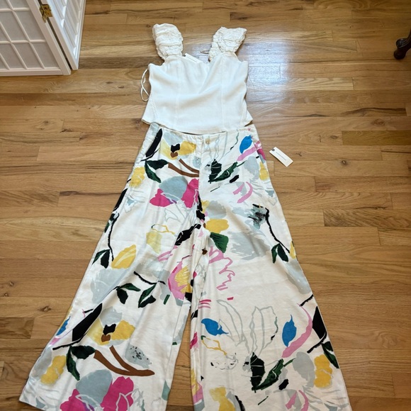 Anthropologie Maeve Colette Wide Leg Cropped Pants NWT Ivory Floral Size Medium - Picture 15 of 15